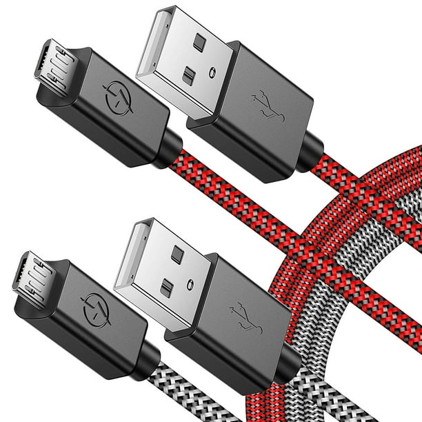 Câble de charge long pour manette PS4 – Lot de 2 câbles de synchronisation  de données de cordon de charge micro USB tressé en nylon de 3 m avec  connecteur encastré pour