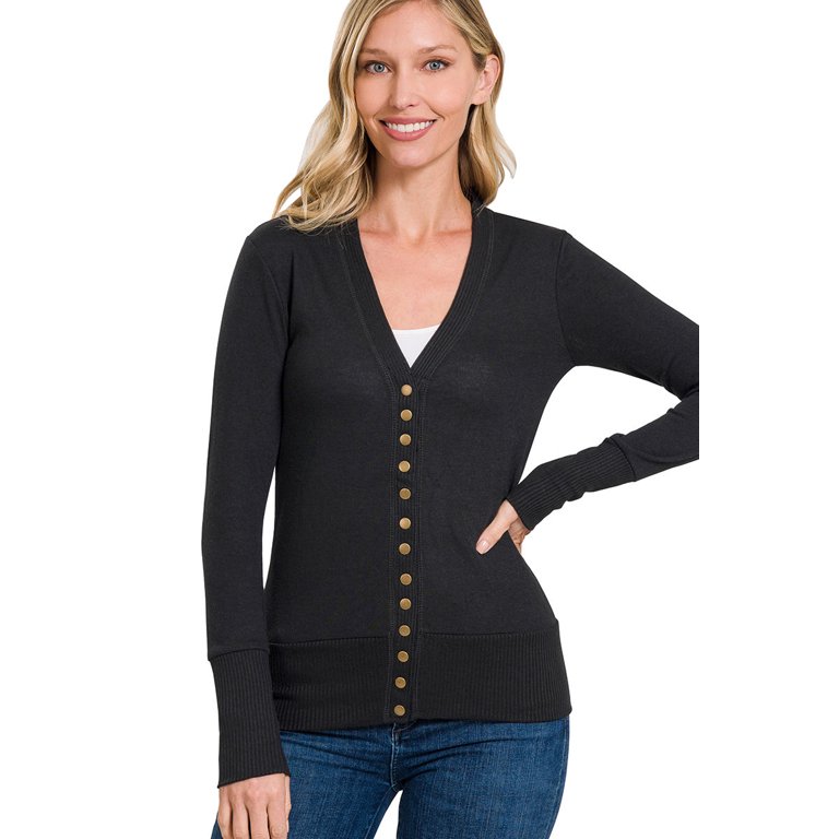 Snap Button Long Sleeve Sweater Cardigan – Niobe Clothing