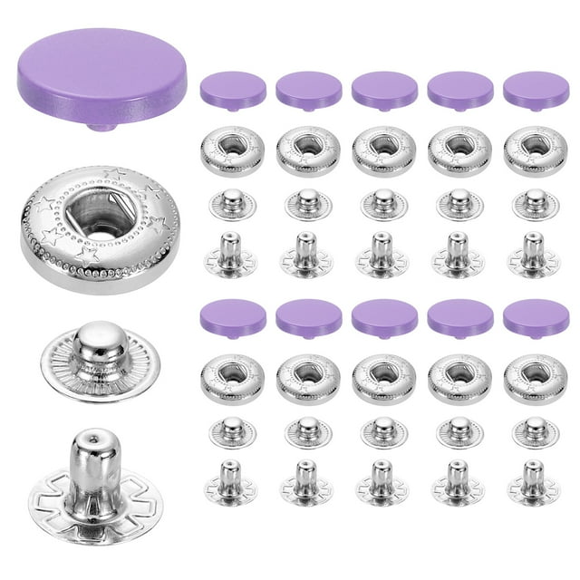 20 Set Snap Fasteners, 15mm #831 Zinc Alloy Press Studs Buttons, Light Purple