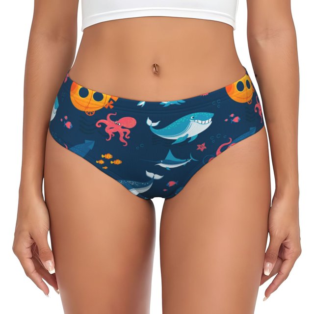 Fotbe Ocean Floor Animals Calzones Estampados para Mujer – Ropa Interior de Algodón, Cómoda, Suave y Elástica-Large