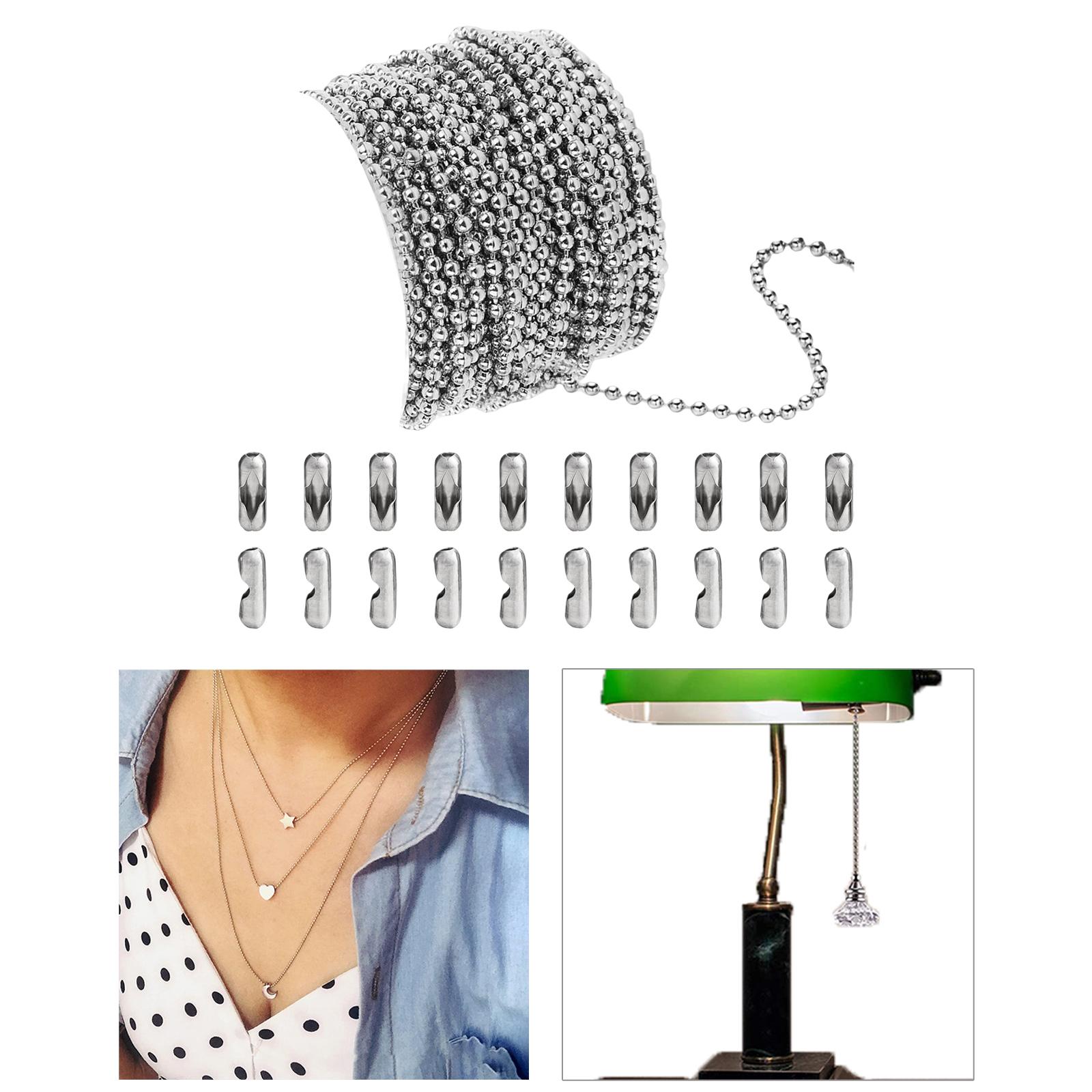 Chaîne à Perles En Acier Inoxydable 2,4 Mm - Longueur 10 Mètres, Avec 20 Connecteurs - Pour Fabrication De Bijoux, Bracelets, Colliers