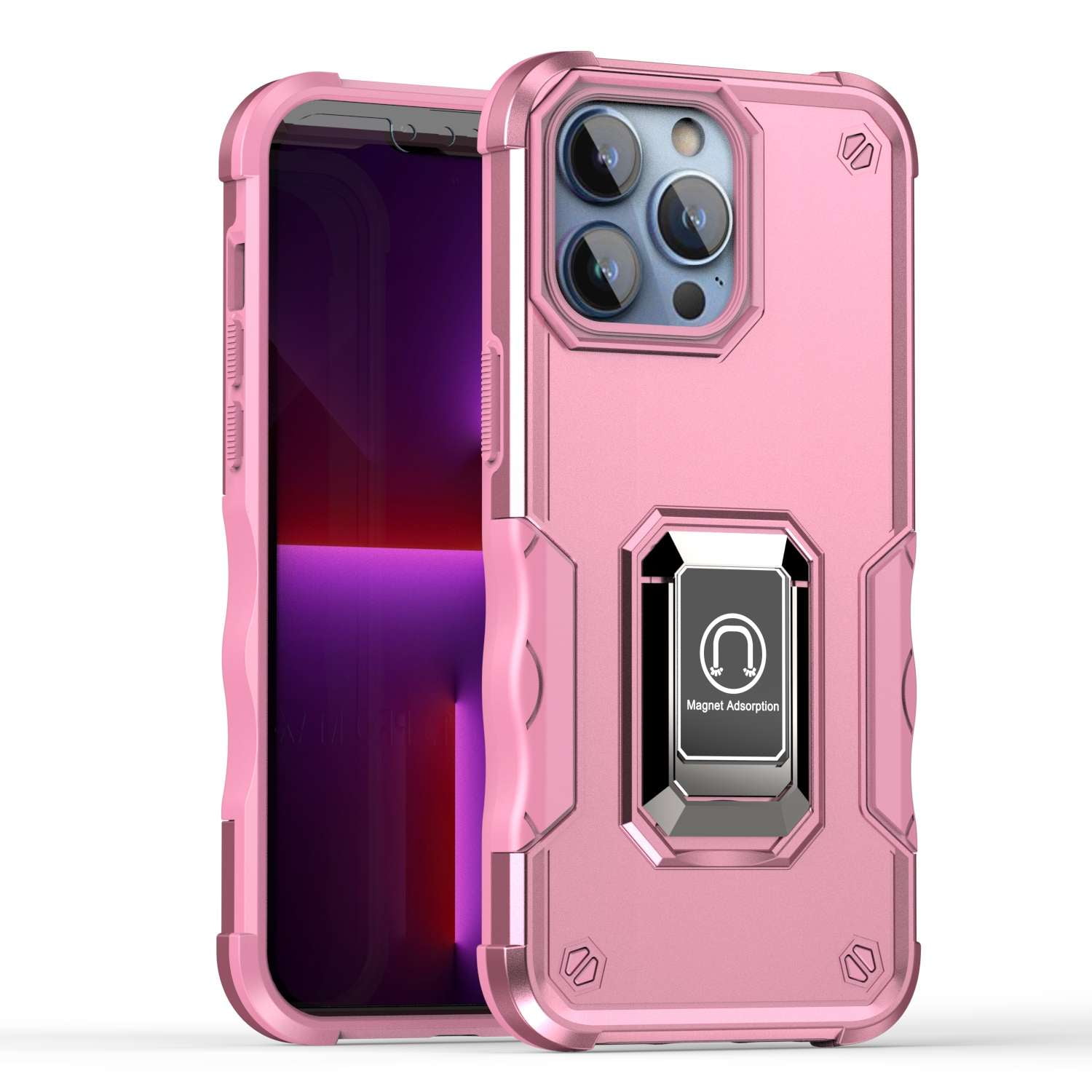 Bemz Magnetic Case for iPhone 15 Pro Max with Camera Lens Protection  (MagSafe Compatible) Shockproof Transparent Cover, Screen Protector,  Vertical Release Buckle Belt Holster Pouch (Magenta Pink) 