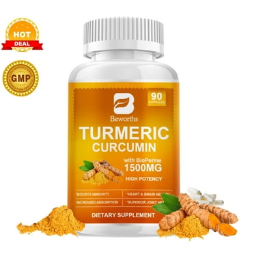 1500mg Turmeric Curcumin with Black Pepper & Ginger - Turmeric Extract with 95% Curcuminoids - Enhanced Absorption, Joint Support Supplement 90 Count