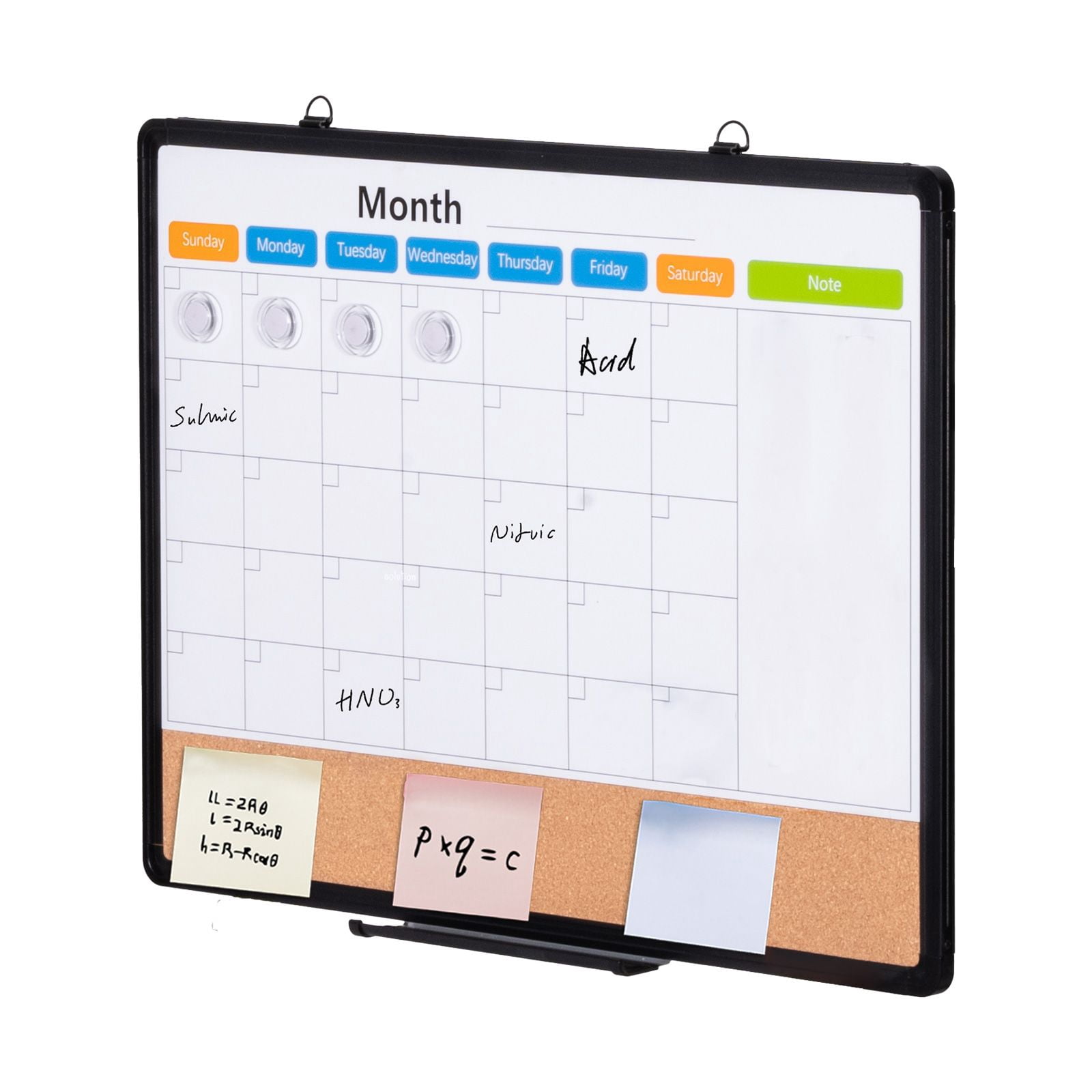 Combination Board 24x18 Inch Magnetic Whiteboard Cork Board Monthly Calendar Note Section with Dry-Erase Markers for Home Office