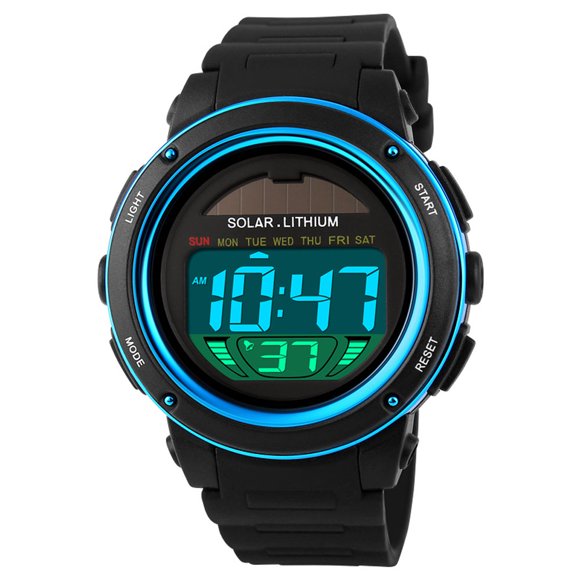 SKMEI Solar Powered Digital Men Women Sprots Watch Big Dial 5ATM Water-resistant Multi-function Unisex Wristwatch