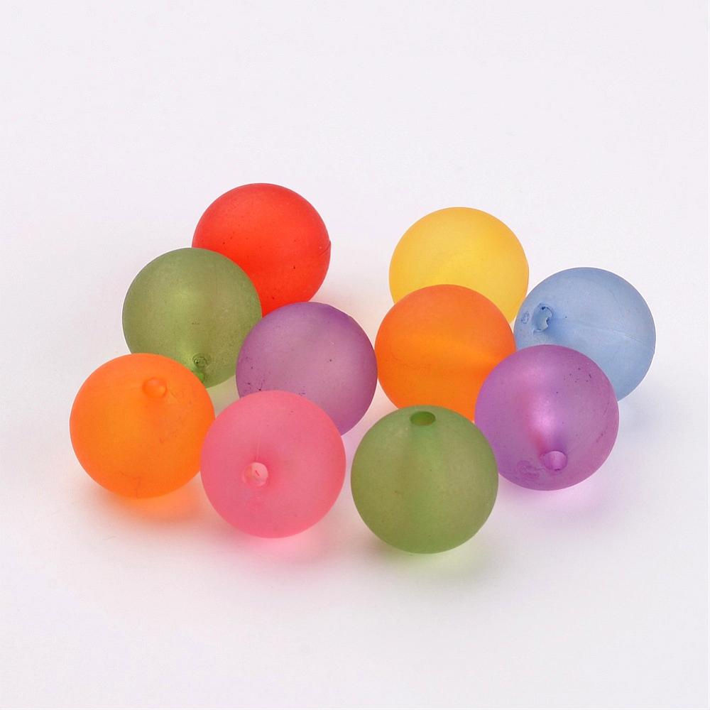 Transparent Acrylic Beads Mix Round Frosted Assorted Colors about 16mm in diameter hole: 2mm about 220pcs/500g