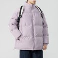thumbnail image 3 of Chaqueta de invierno para hombre, de color liso, con cuello alto, holgada, térmica, tipo parka, 3 of 5