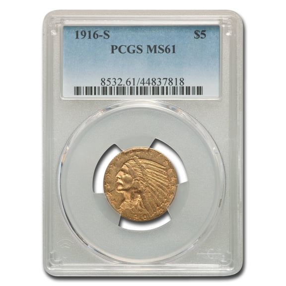 1916-S $5 Indian Gold Half Eagle MS-61 PCGS