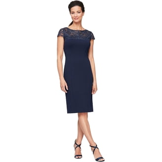 Alex Evenings Women's Short Round Neck Cap Sleeve Knee Length A-line  Embroidered Dress, Women's - Walmart.com