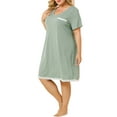 thumbnail image 4 of Agnes Orinda Women's Plus Size Nightgowns Polka Dots V Neck Short Sleeve Midi Sleepshirt 2X Green, 4 of 8