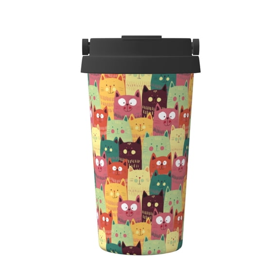 Logiee Cute Cartoon Cat Print Stainless Steel Coffee Tumbler, Travel Coffee Mug, Insulated Coffee Mug with Lid, Spill Proof Coffee Cup, Portable Thermal Mug