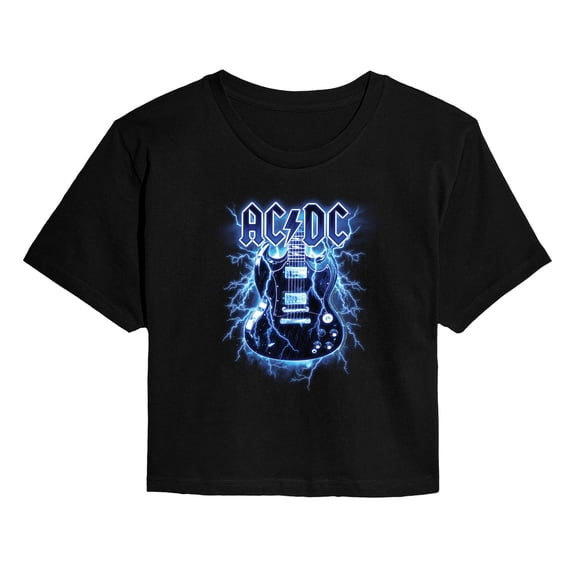 AC/DC - Lightning Guitar - Juniors Cropped Graphic T-Shirt