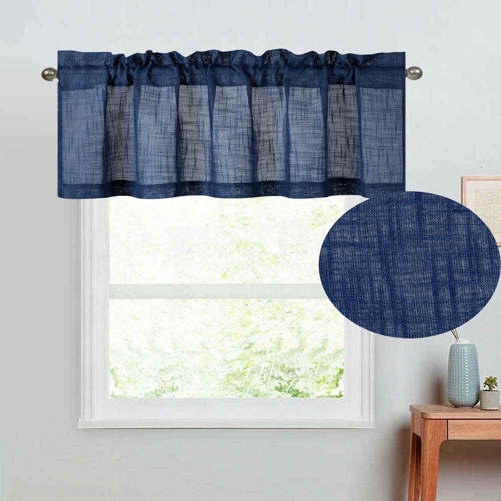 1 Piece Solid Faux Linen Rod Pocket Window Treatment Valance for