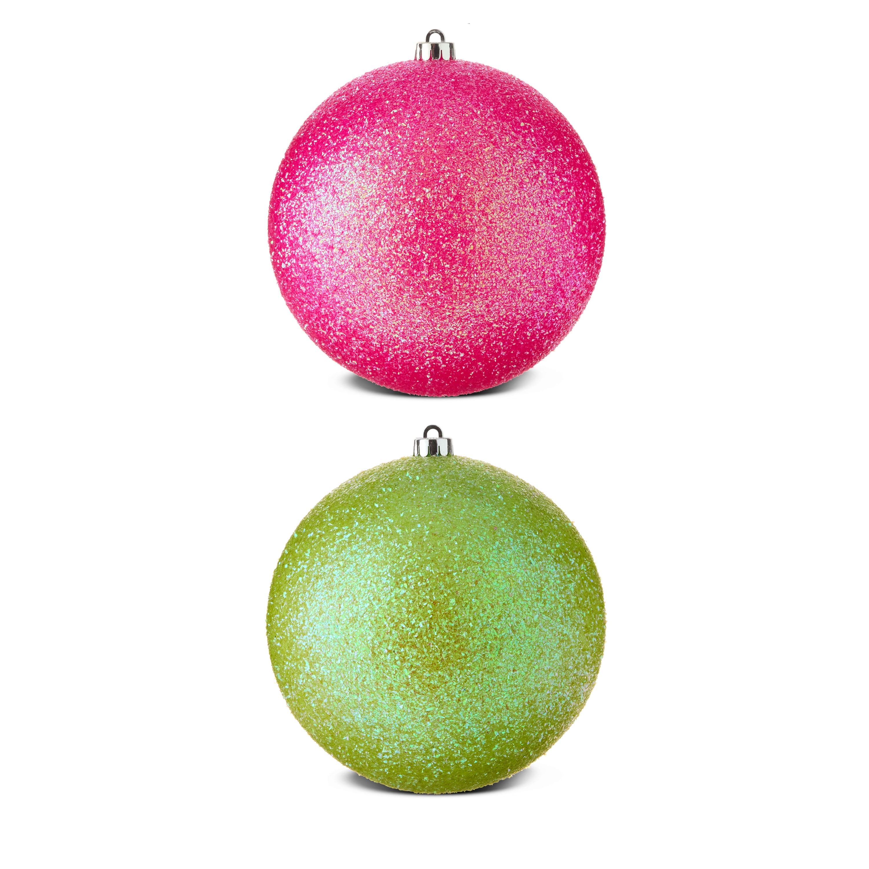 2-Count Pink and Lime Green Glitter Jumbo Shatterproof Ball Christmas Ornaments, 8 in, by Holiday Time