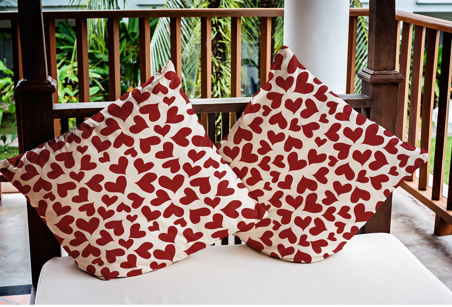 18"x18" Simply Daisy Valentines Patterned Hearts Poly Indoor/Outdoor Pillow, Red Qty 1
