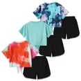 thumbnail image 2 of Fdqin Girls Summer Outfits 6 Pcs Tie-dye Heart Print Casual Short Sleeve Tee Tops and Dolphin Shorts Set Red Light Green Blue 7-8 Years, 2 of 10