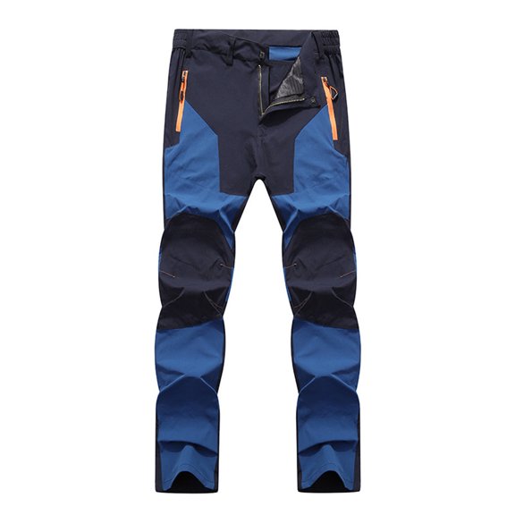 DeHolifer Men's Pants Snow Ski Hiking Waterproof Zipper Fleece Lined Pants Outdoor Mountain Softshell Trousers Blue L