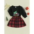 thumbnail image 3 of Wassery Toddler Girl 2 Piece Christmas Outfits 6M 9M 12M 18M 24M 3T Long Sleeve Truck Letter Print Tops Button Plaid Skirt Set Baby Girl Christmas -themed Holiday Party Clothing, 3 of 9