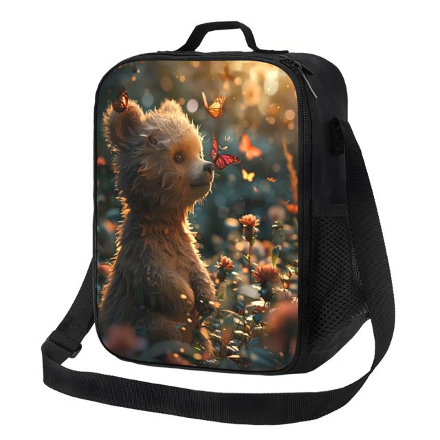 Vsdgher Sunshine Butterfly Flower Bear Pattern Reusable Lunch Box, Insulated Lunch Bag Thickened Thermal Leakproof Lunch Tote Bag for Adult Office & Travel Picnic