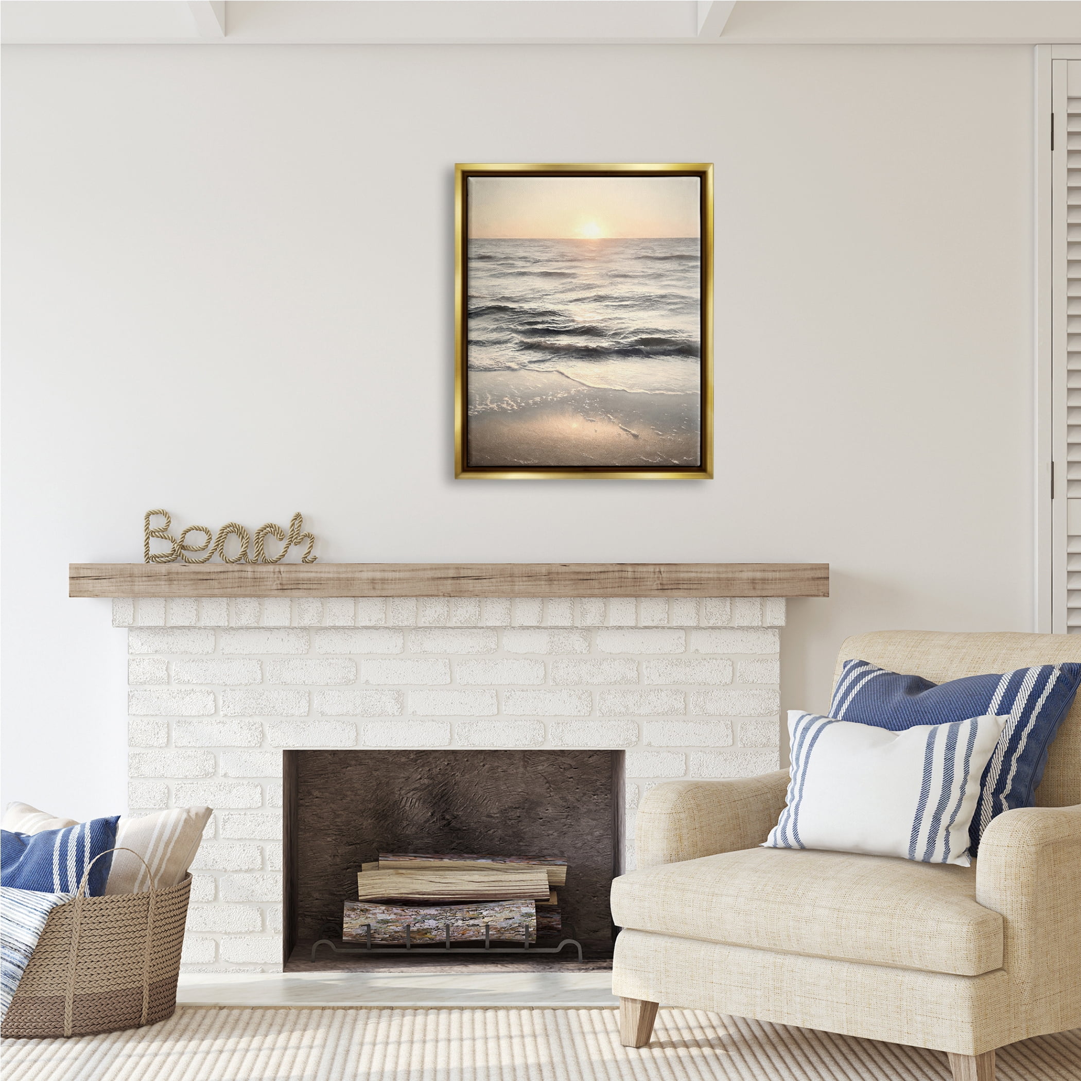Stupell Industries Sunset on Ocean Ripples Nature Photography Gold Floater Framed Art Print Wall Art, 25 x 31