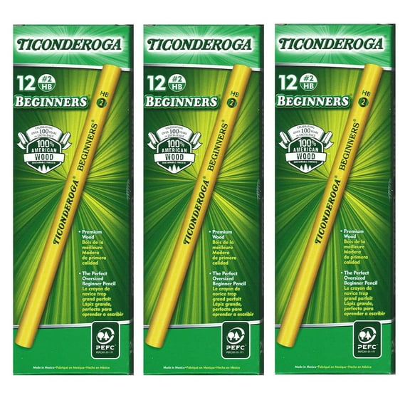 Ticonderoga Beginners Pencils without Eraser, 12 Per Pack, 3 Packs