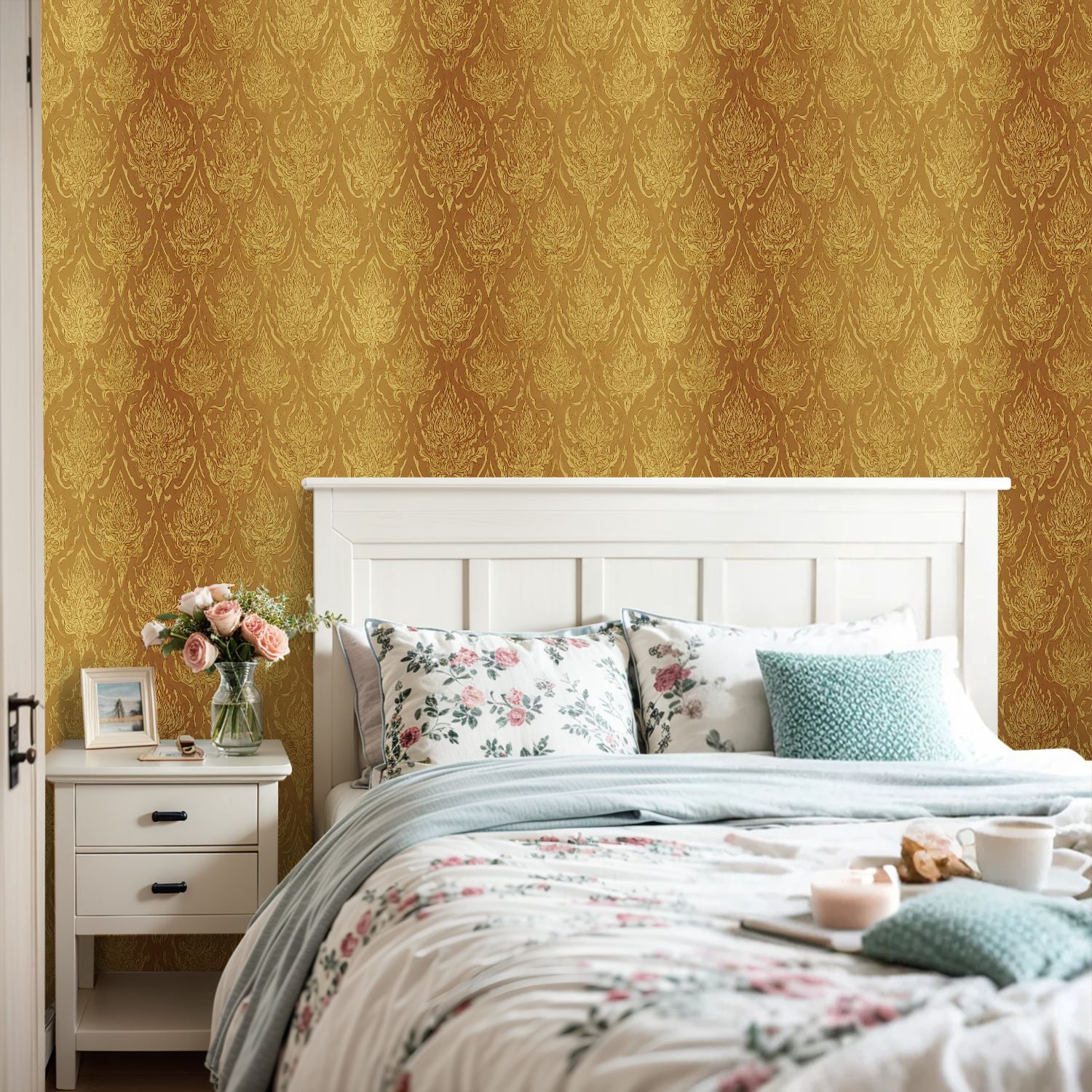 Peel and Stick Wallpaper Thai asian style luxury decoration for printing 17.7in x 118in Contact Paper Removable Self Adhesive Wall Mural Wall Decor for Bedroom Kitchen Cabinets