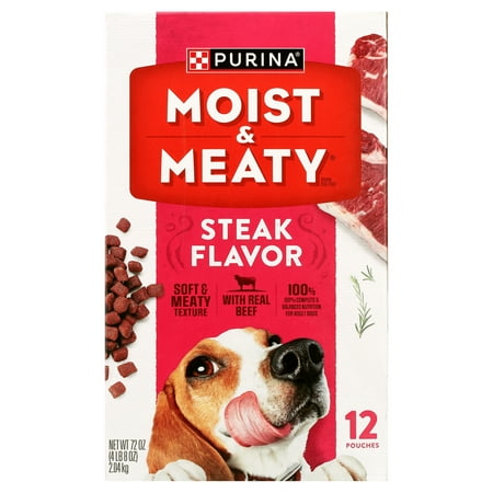 UPC 038100119124 product image for Purina Moist and Meaty Steak Flavor Soft Dog Food Pouches  72 oz  12 Count | upcitemdb.com