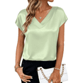 thumbnail image 3 of UVN Women Tops Summer Cap Short Sleeve Blouses Ladies V Neck Silk Satin Business Casual Shirts, 3 of 9