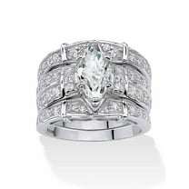 PalmBeach Jewelry 3.05 TCW Marquise-Cut Cubic Zirconia 18k Gold-Plated or Sterling Silver Bridal Engagement Set