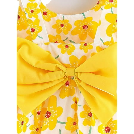 

Boho Floral Print Round Neck Smock Sleeveless Yellow Baby Dresses (Baby s)