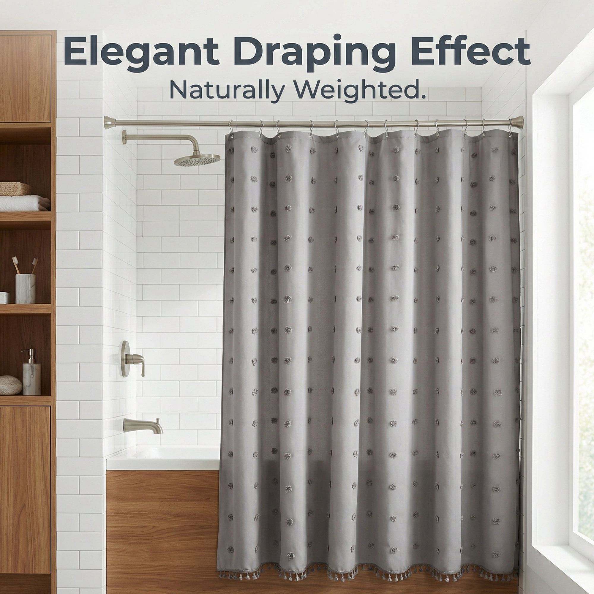 Unique Bargains Geometric Texture Shower Curtain Sets with Hooks Grey 72"W x 72"L