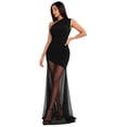 thumbnail image 2 of Women's One Shoulder Mesh Patchwork Maxi Dress Sleeveless Fitted Sexy Sheer Long Dress For Club Evening Party, 2 of 6
