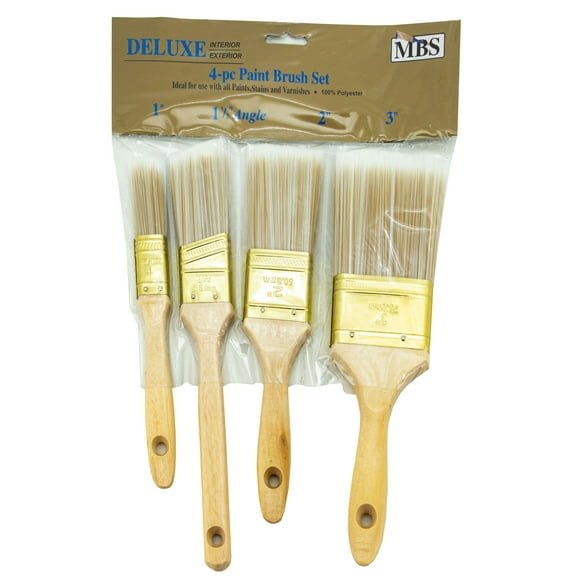 4pc Paint Brush Set 1", 1.5" Angled, 2", & 3" 100% Polyester