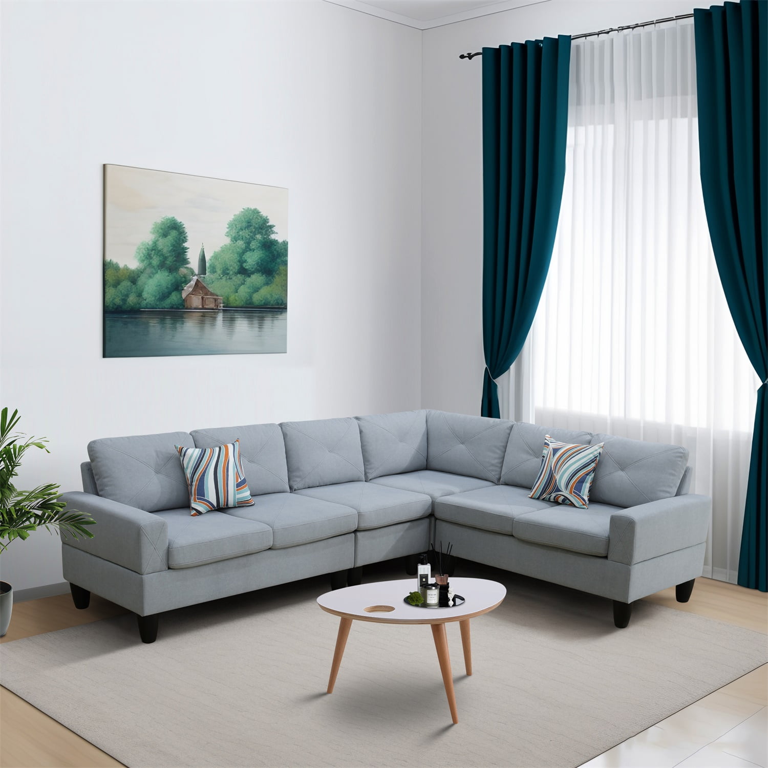 Hommoo Sofa Set,Massa Flannel 4-Piece Couch Living Room Sofa Set,Sectional Couches for Living Room,Pallid