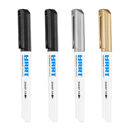 HART Sharp Tip Permanent Markers  Black  Silver  Gold  4 Pack
