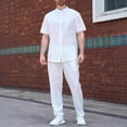 thumbnail image 2 of Jessboyy 2 Piece Beach Outfits for Men Casual Stand Collar Shirts and Pants Sets Vacation Travel Going Out Set for Men Spring Summer Outfit White,XXXL, 2 of 3