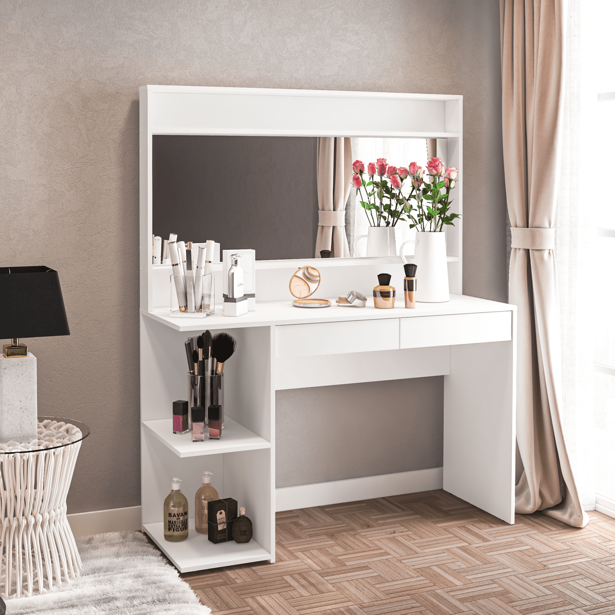 Boahaus Berenice Modern Vanity Table, White, for Bedroom