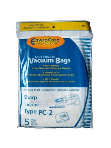 5 Sharp Canister Type PC-2 Vacuum Cleaner Allergy Bags, EC-10PC2, EC-05PC2 EC-PC4, EC-6312P, EC7314P, 6311, EC-63, 7311