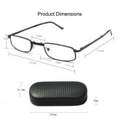 EYEZOOM 2 Pairs Compact Rectangular Metal Folding Reading Glasses with Case for Men and Women, Silver Frame, Brown Case, +2.00