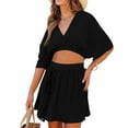 thumbnail image 4 of Women's Skirt Set Summer Lounge Beach 2 Piece Sexy Outfit Wrap Skirt and Top Lounge Travel Set Half-Sleeve V-Neck Crop Top High-Waisted Slit Dress Black, 4 of 7