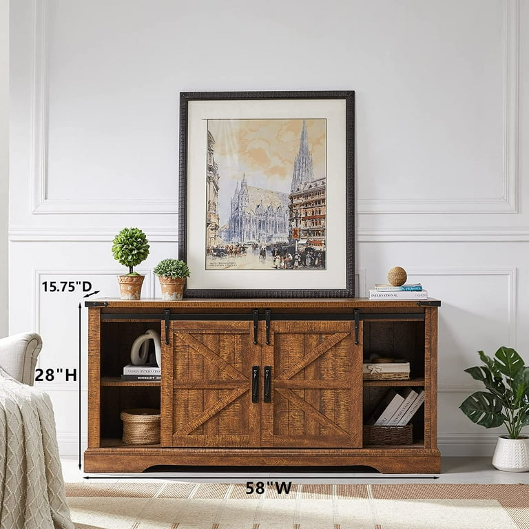 OKD TV Stand for 65 inch TV Modern Farmhouse Entertainment Center with Sliding Barn Door Reclaimed Barnwood
