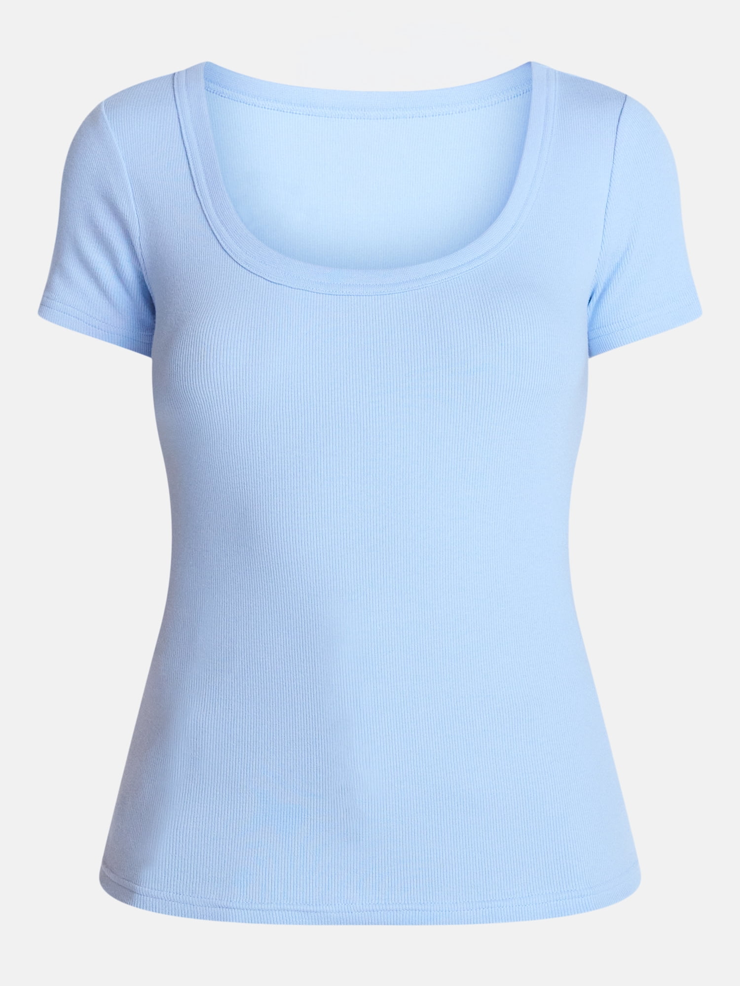 Time and Tru Women's Ribbed Scoop Neck Tee with Short Sleeves, Sizes XS-XXXL