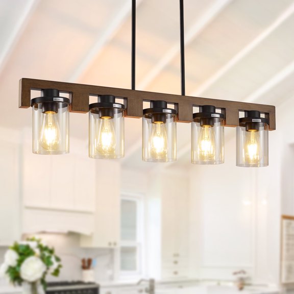 LovingAHome 5 Lights Kitchen Islands Light Glass Pendant Light Fixture for Kitchen Island Adjustable Height