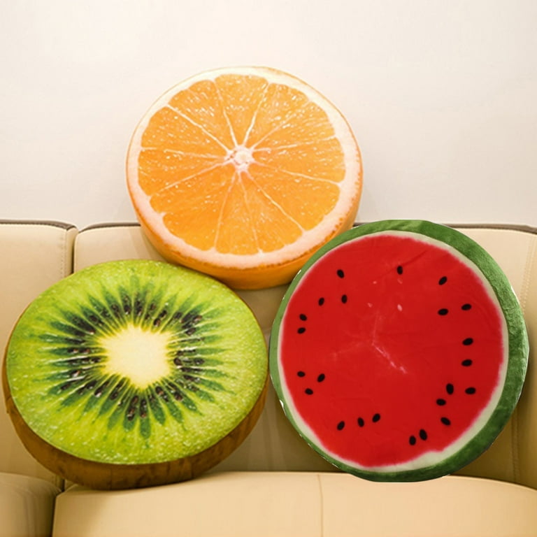 Coussin de Fruit rond 3D 40cm, Fruit Orange citron Kiwi épais