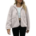 thumbnail image 3 of Womens Fleece Jacket Fuzzy Long Sleeve Short Winter Coats Button Down Jacket Outerwear with Pockets Light Gray L, 3 of 6