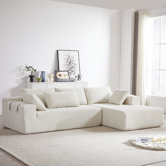 Modern Upholstered Sectional Sofa Couch,108" L Shaped Chenille Modular Free Combination Sofa Couch With 6 Pillows for Living Room,Bedroom,Right Chaise,Beige