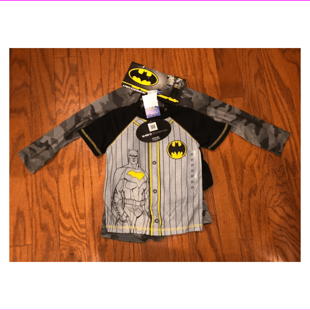 Black/Grey Komar Kids Boys Batman 4-Piece Pajama Set 5