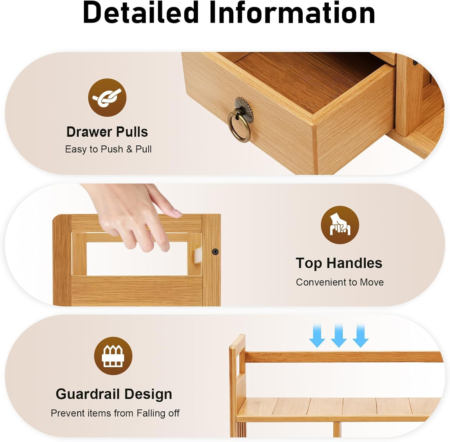 3-Tier Bamboo Desktop Storage Shelf Desk Storage Hutch 3 Drawers Desktop Display Rack Office Storage Rack for Home Office Dorm
