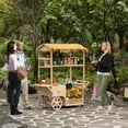 thumbnail image 3 of Vintiquewise Versatile Multi-Tier Shelves Wooden Rolling Cart - Perfect for Festival, Event Stand, Food Tasting Table, Garden Floral Display Rack, & Home Decor with Straw Roof and 2 Wood Wheels, 3 of 7