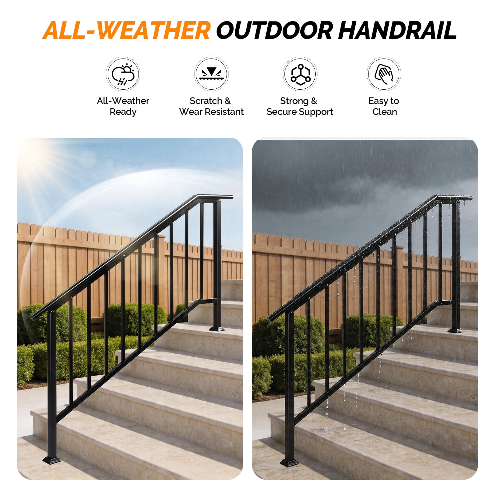 Handrails for Outdoor Steps Fits 4 to 5 Steps